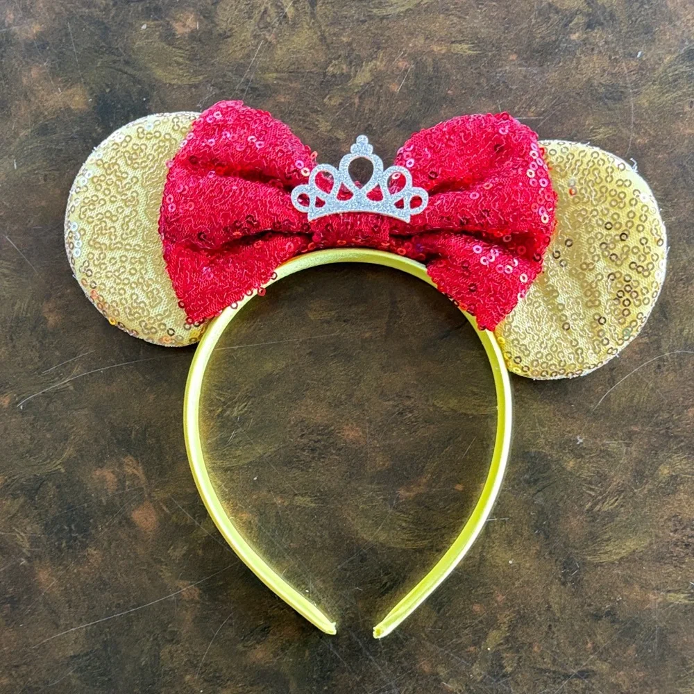 Sequin Princess Ears Headband - Red and Gold